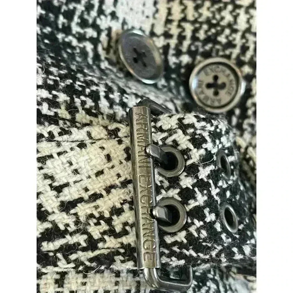 Armani Exchange Double Breasted Wool Blend Belted Pea Coat Black White Size S - Picture 4 of 8